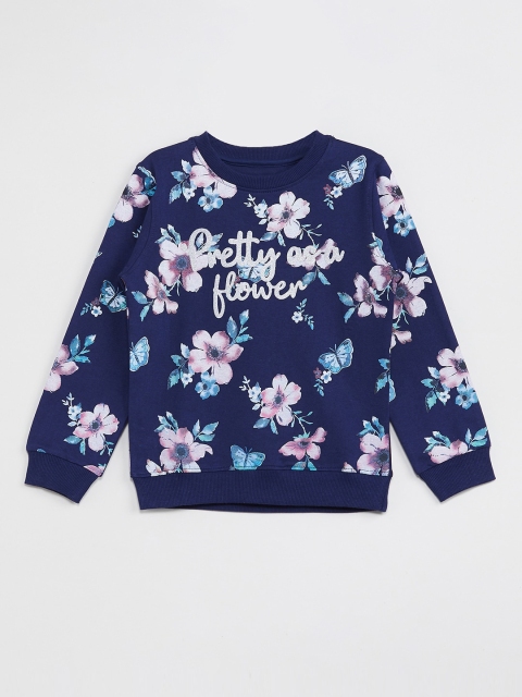 

max Girls Navy Blue & Purple Printed Sweatshirt