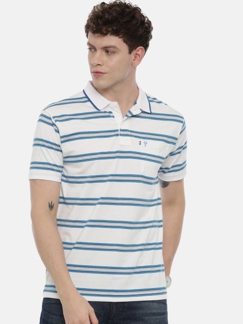 

Classic Polo Men White & Blue Striped Polo Collar T-shirt
