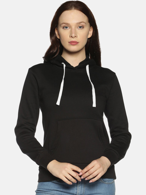 

Instafab Women Black Solid Hooded Sweatshirt