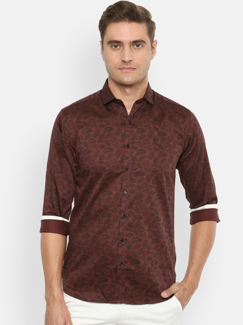 

V Dot Men Brown Slim Fit Printed Casual Shirt