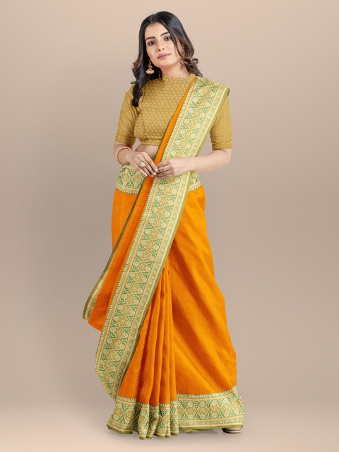 

BharatSthali Orange Solid Banarasi Sustainable Saree
