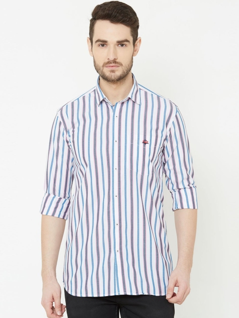 

Donzell Men White & Blue Regular Fit Striped Casual Shirt