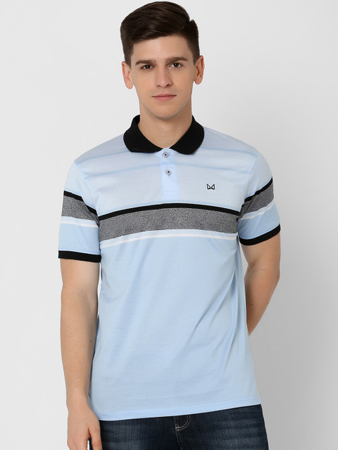 

MARCA Disati Men Blue Striped Polo Collar T-shirt