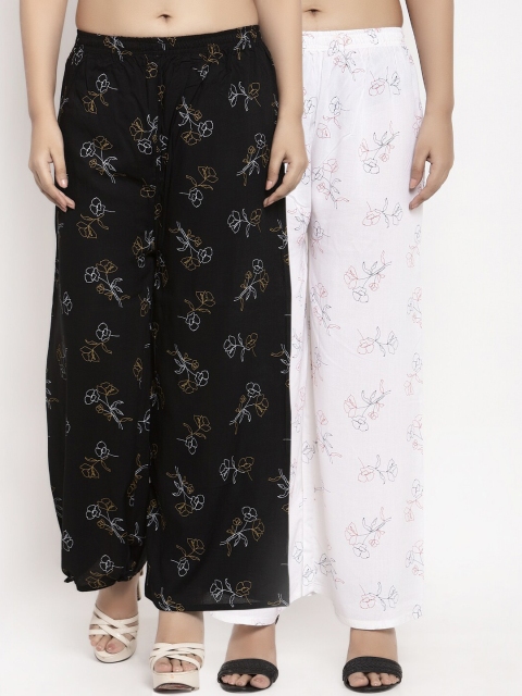 

KLOTTHE Women Pack Of 2 Printed Straight Palazzos, Black