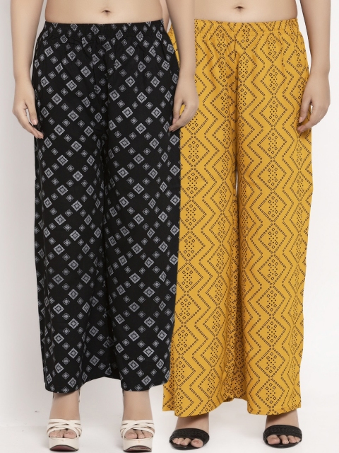 

KLOTTHE Women Pack Of 2 Black & Yellow Printed Straight Palazzos