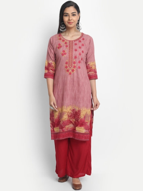 

7Threads Women Maroon Printed Straight Kurta