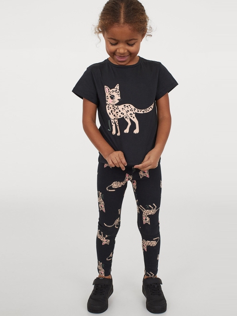 

H&M Girls Black Printed Leggings