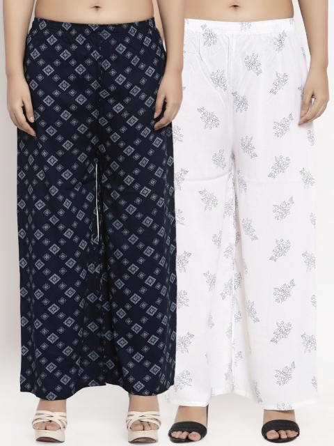 

KLOTTHE Women Pack Of 2 Printed Straight Palazzos, White