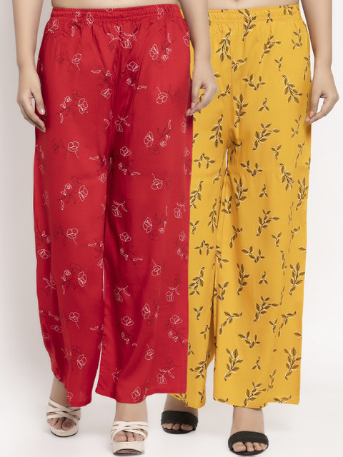

KLOTTHE Women Pack Of 2 Printed Straight Palazzos, Red