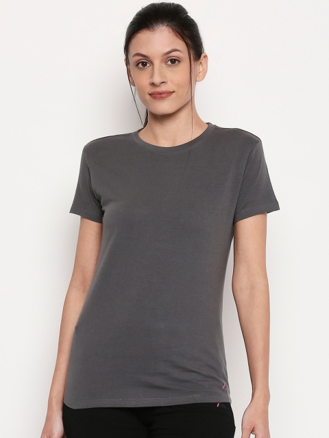 

XIN Women Grey Solid Round Neck T-shirt