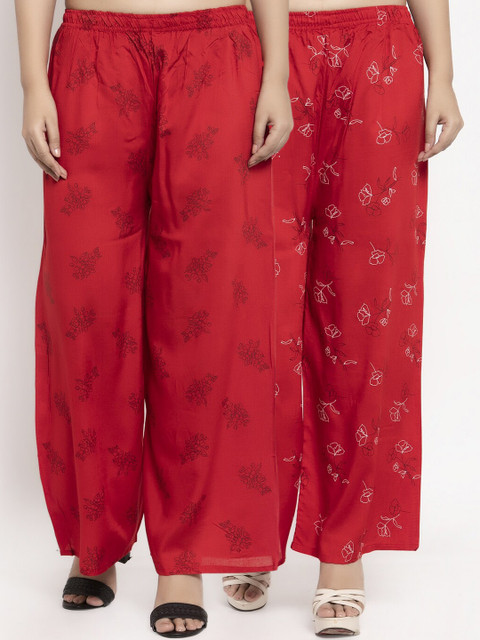 

KLOTTHE Women Red Pack Of 2 Printed Straight Palazzos