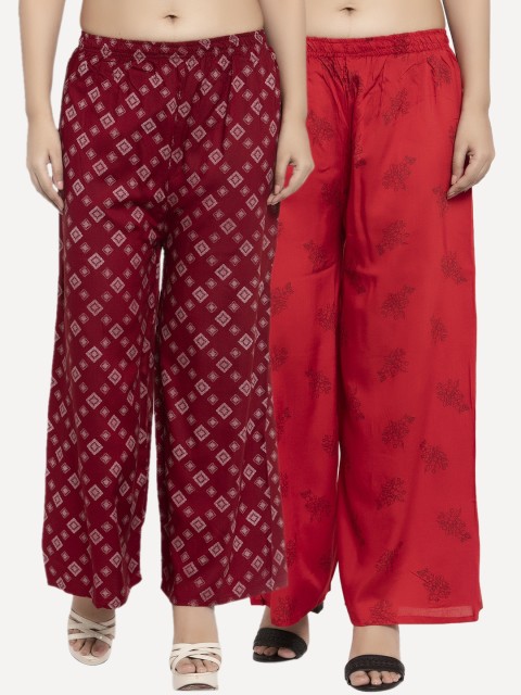 

KLOTTHE Women Pack Of 2 Printed Palazzos, Red