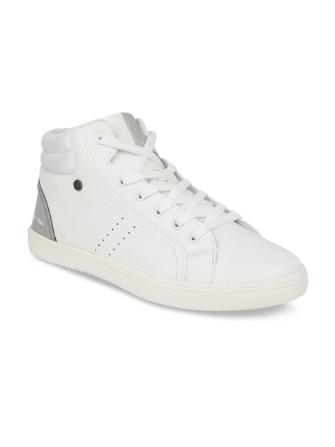 

North Star Men White Perforations PU Mid-Top Sneakers
