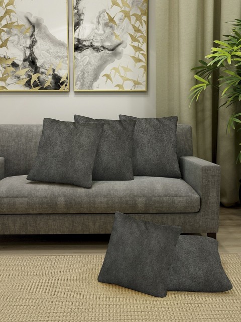 

KLOTTHE Set Of 5 Grey Solid Square Cushions, Charcoal