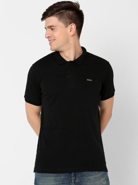 

MARCA Disati Men Black Solid Polo Collar Cotton T-shirt