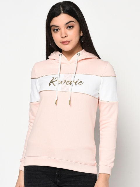 

METTLE Women Pink Colourblocked Hooded Sweatshirt