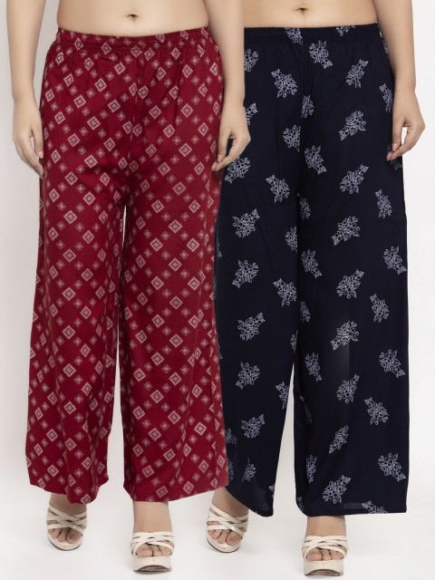 

KLOTTHE Women Pack Of 2 Printed Straight Palazzos, Black