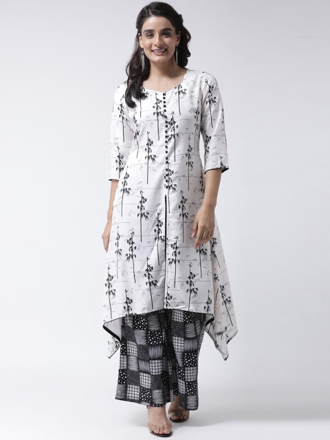 

Hangup Women White & Black Printed Kurta with Palazzos