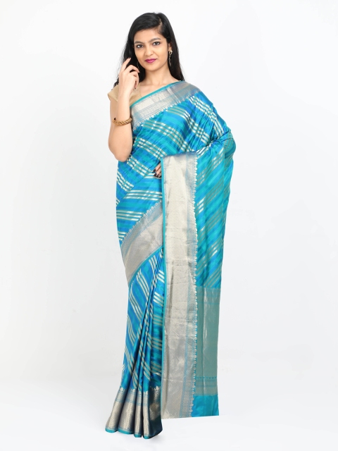 

SABOO COLLECTIONS Blue Pure Silk Woven Design Banarasi Saree