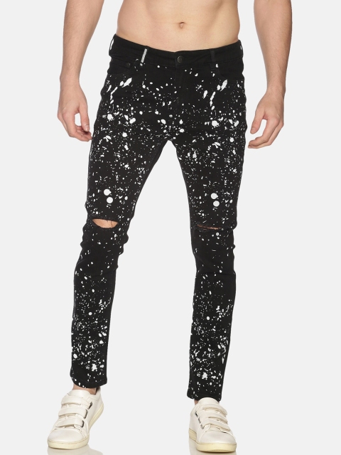 

IMPACKT Men Black & White Slim Fit Mid-Rise Slash Knee Jeans