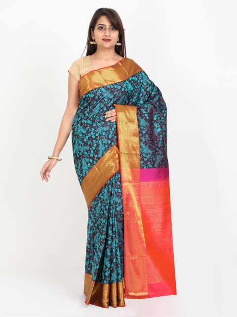 

SABOO COLLECTIONS Green & Black Pure Silk Printed Kanjeevaram Saree