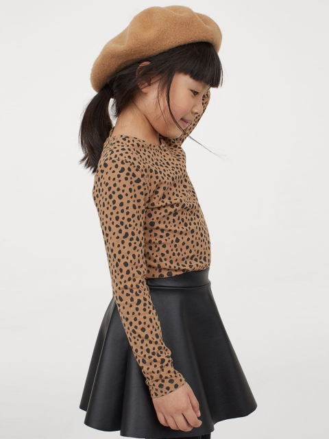 H&M Women Beige & Black Animal Printed Jersey Top
