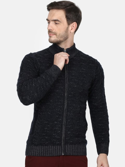 

Monte Carlo Men Black Self Design Front-Open Sweater