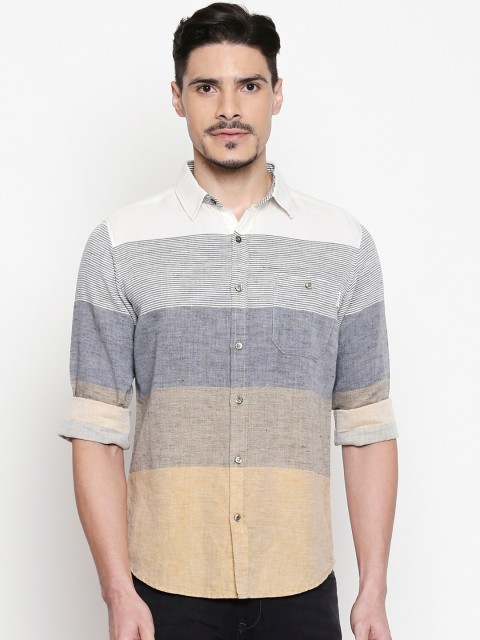 

Mufti Men Off-White & Grey Slim Fit Striped Casual Shirt