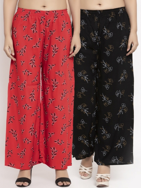 

KLOTTHE Women Pack Of 2 Red & Black Printed Straight Palazzos