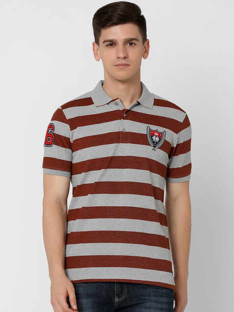 

MARCA Disati Men Brown & Grey Striped Polo Collar T-shirt
