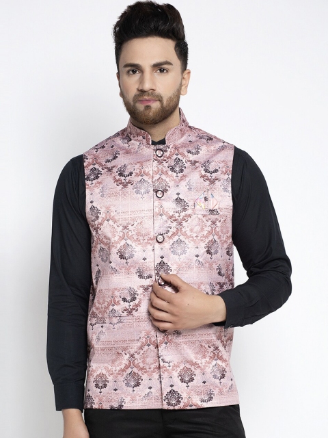 

Jompers Men Pink Printed Pure Cotton Nehru Jacket