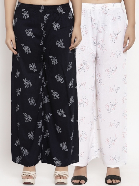 

KLOTTHE Women Pack Of 2 Printed Straight Palazzos, Black