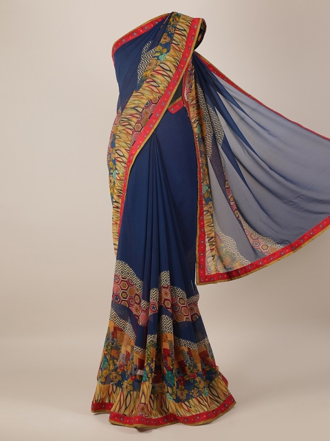 

Pothys Blue & Orange Poly Georgette Printed Saree