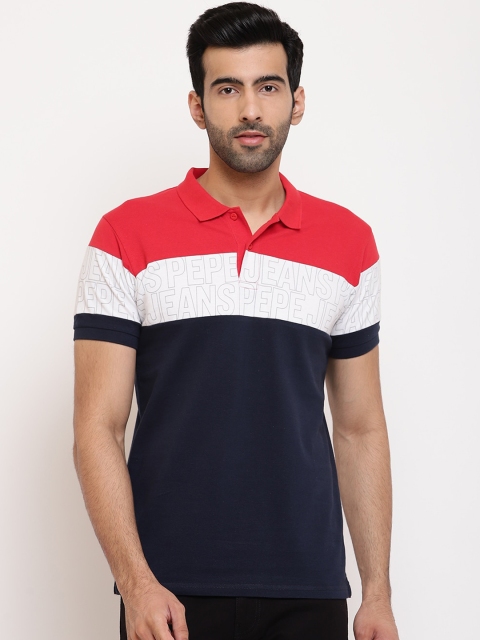 

Pepe Jeans Men Navy Blue & Red Colourblocked Polo Collar T-shirt