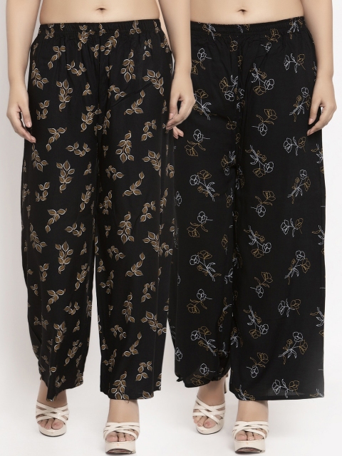 

KLOTTHE Women Pack Of 2 Black Printed Straight Palazzos