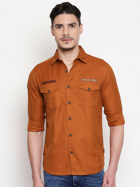 

Mufti Men Rust Slim Fit Solid Casual Shirt