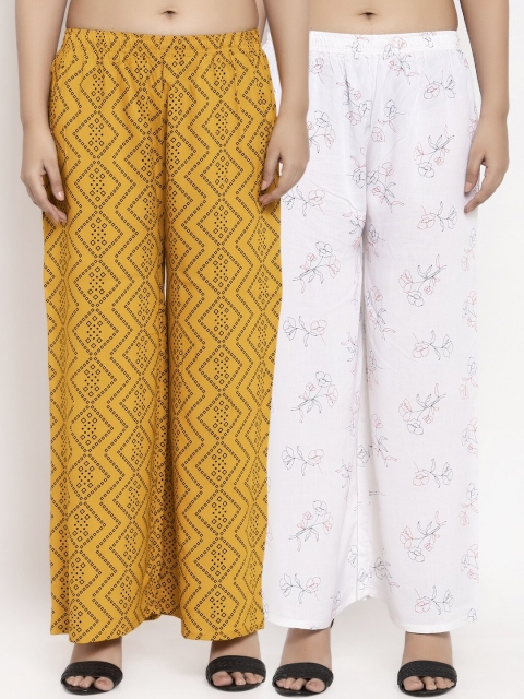 

KLOTTHE Women Pack Of 2 Printed Straight Palazzos, Yellow
