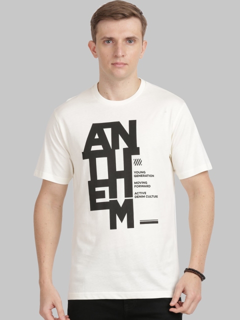 

ANTHEM Men Off-White Printed Round Neck Cotton T-shirt