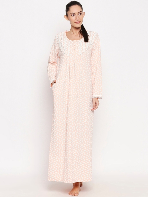 

XIN Women Peach & White Printed Maxi Nightdress