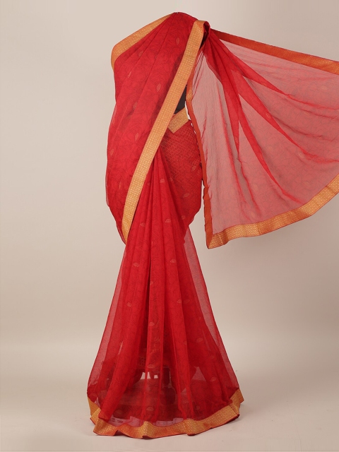 

Pothys Red & Gold-Toned Poly Georgette Printed Saree