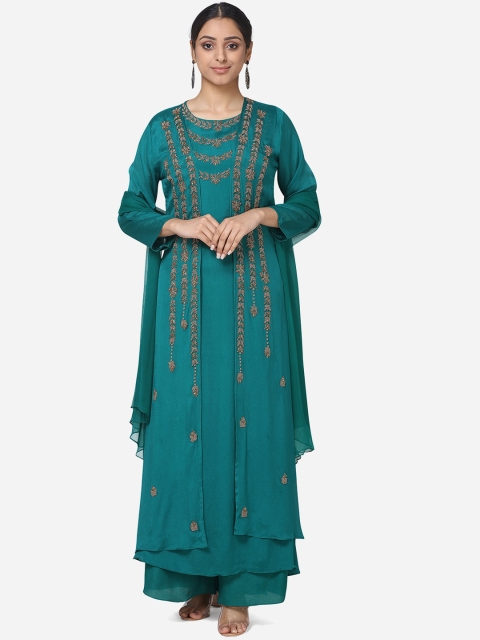 

BOMBAY SELECTIONS Women Green Embroidered Kurta with Skirt & Dupatta