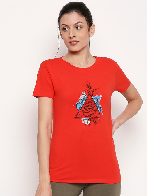 

XIN Women Red Printed Round Neck T-shirt