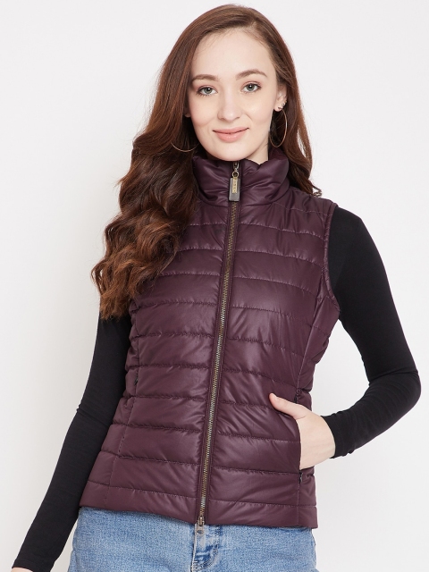 

JUMP USA Women Burgundy Solid Windcheater & Water Resistant Quilted Jacket