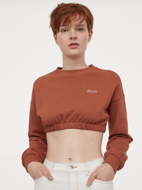 

H&M Women Brown Cropped Sweatshirt