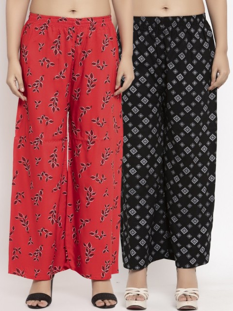 

KLOTTHE Women Pack Of 2 Printed Straight Palazzos, Red