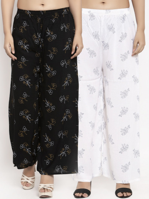 

KLOTTHE Women Pack Of 2 Printed Straight Palazzos, White
