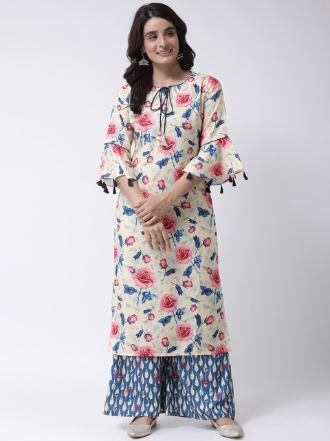 

Hangup Women Off-White & Blue Printed Kurta with Palazzos