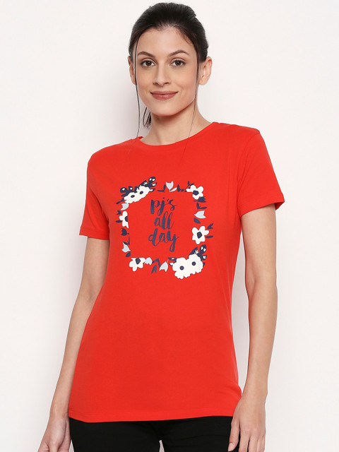 

XIN Women Red Printed Round Neck T-shirt