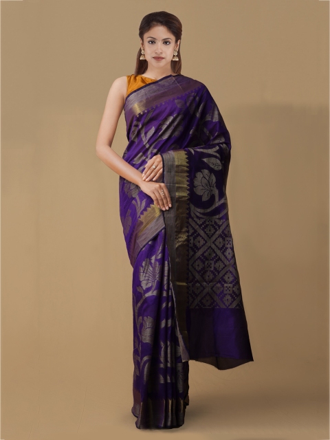

Unnati Silks Purple & Gold-Toned Silk Cotton Woven Design Saree