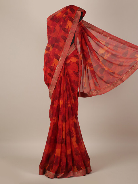 

Pothys Red Printed Poly Georgette Saree